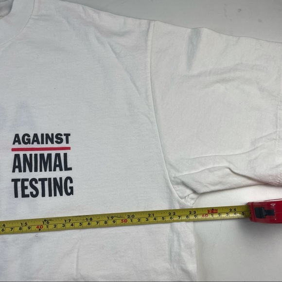 Vintage AGAINST ANIMAL TESTING Single Stitch T-shirt Size XL Recycled Cotton - Picture 6 of 7